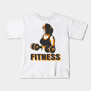 Training woman with dumbbells fitness emblem Kids T-Shirt